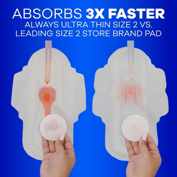 Always Ultra Thin Feminine Pads without Wings for Women, Size 2, Long Super Absorbency, Unscented, 40 CT
