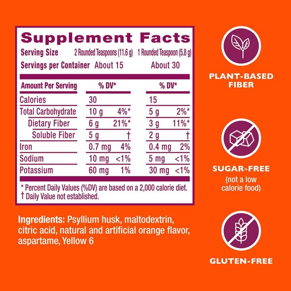 Metamucil 4-in-1 Psyllium Fiber Sugar-Free Powder, Orange