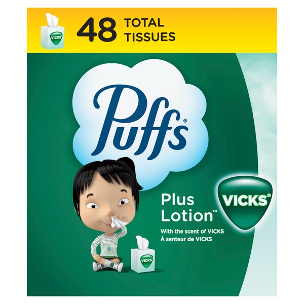 Puffs Plus Lotion with the Scent of Vick's Facial Tissues, 1 Cube, 48 Tissues Per Box