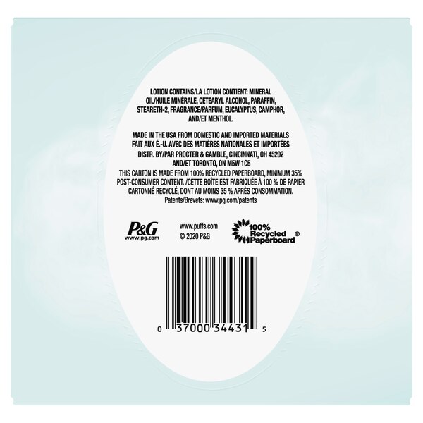 Puffs Plus Lotion with the Scent of Vick's Facial Tissues, 1 Cube, 48 Tissues Per Box