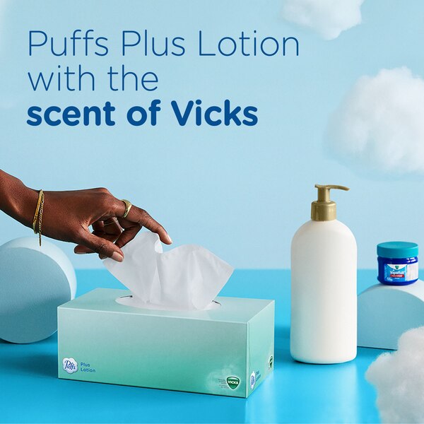 Puffs Plus Lotion with the Scent of Vick's Facial Tissues, 1 Family Size Box, 88 Tissues Per Box