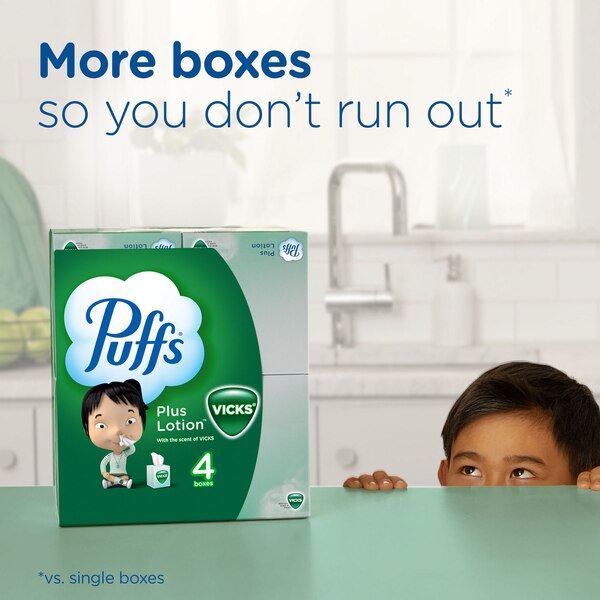 Puffs Plus Lotion with the Scent of Vick's Facial Tissues, 1 Family Size Box, 88 Tissues Per Box
