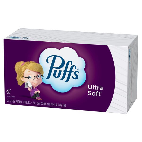 Puffs Ultra Soft Facial Tissues, 1 Family Size Box, 124 Facial Tissues Per Box