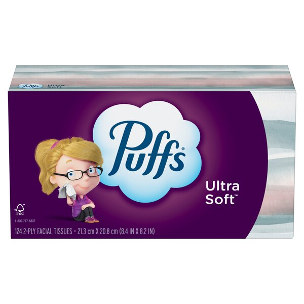 Puffs Ultra Soft Facial Tissues, 1 Family Size Box, 124 Facial Tissues Per Box