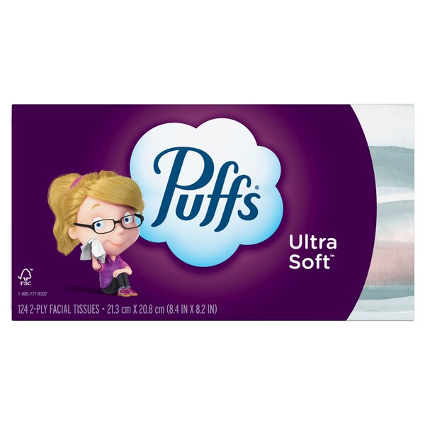 Puffs Ultra Soft Facial Tissues, 1 Family Size Box, 124 Facial Tissues Per Box