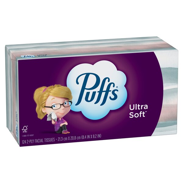 Puffs Ultra Soft Facial Tissues, 1 Family Size Box, 124 Facial Tissues Per Box