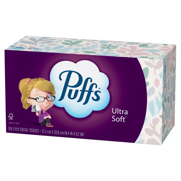 Puffs Ultra Soft Facial Tissues, 1 Family Size Box, 124 Facial Tissues Per Box