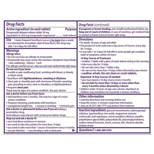 Prilosec OTC Omeprazole 20mg Delayed-Release Acid Reducer for Frequent Heartburn Tablets