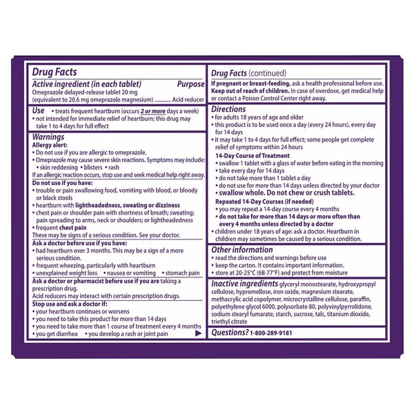Prilosec OTC Omeprazole 20mg Delayed-Release Acid Reducer for Frequent Heartburn Tablets