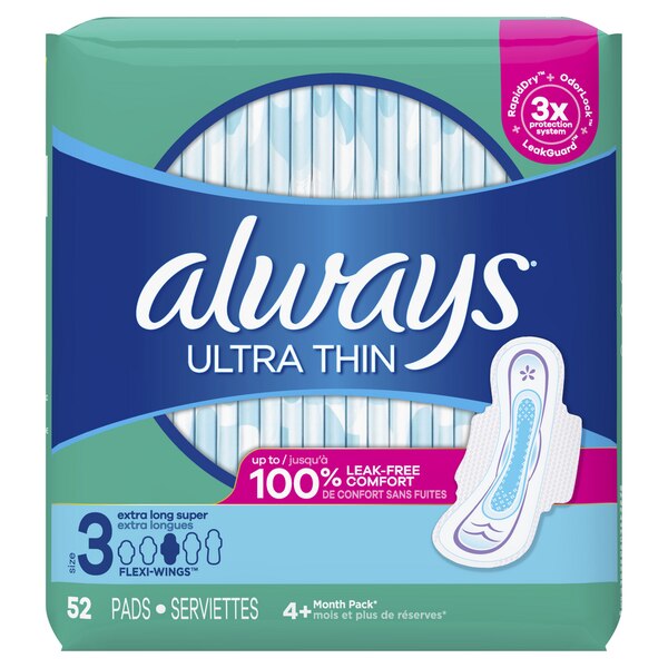 Always Ultra Thin Pads with Wings, Size 3, 52 CT