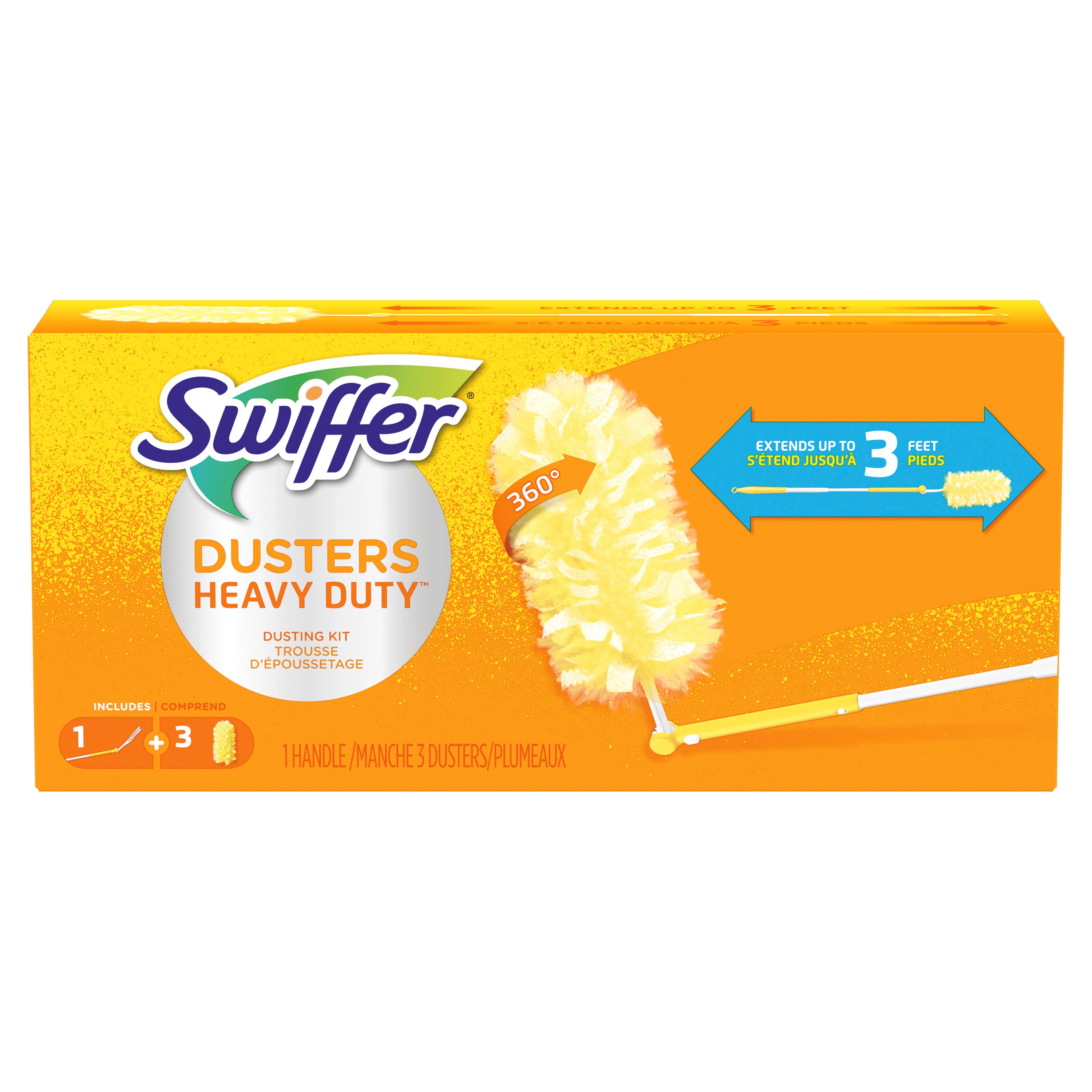 Swiffer - Kit básico de protectores antipolvo y mango extensor resistente (1 mango, 3 protectores antipolvo)