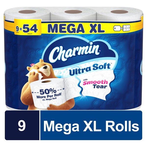 Charmin Ultra Soft Toilet Paper 9 Super Mega Rolls, 336 Sheets Per Roll
