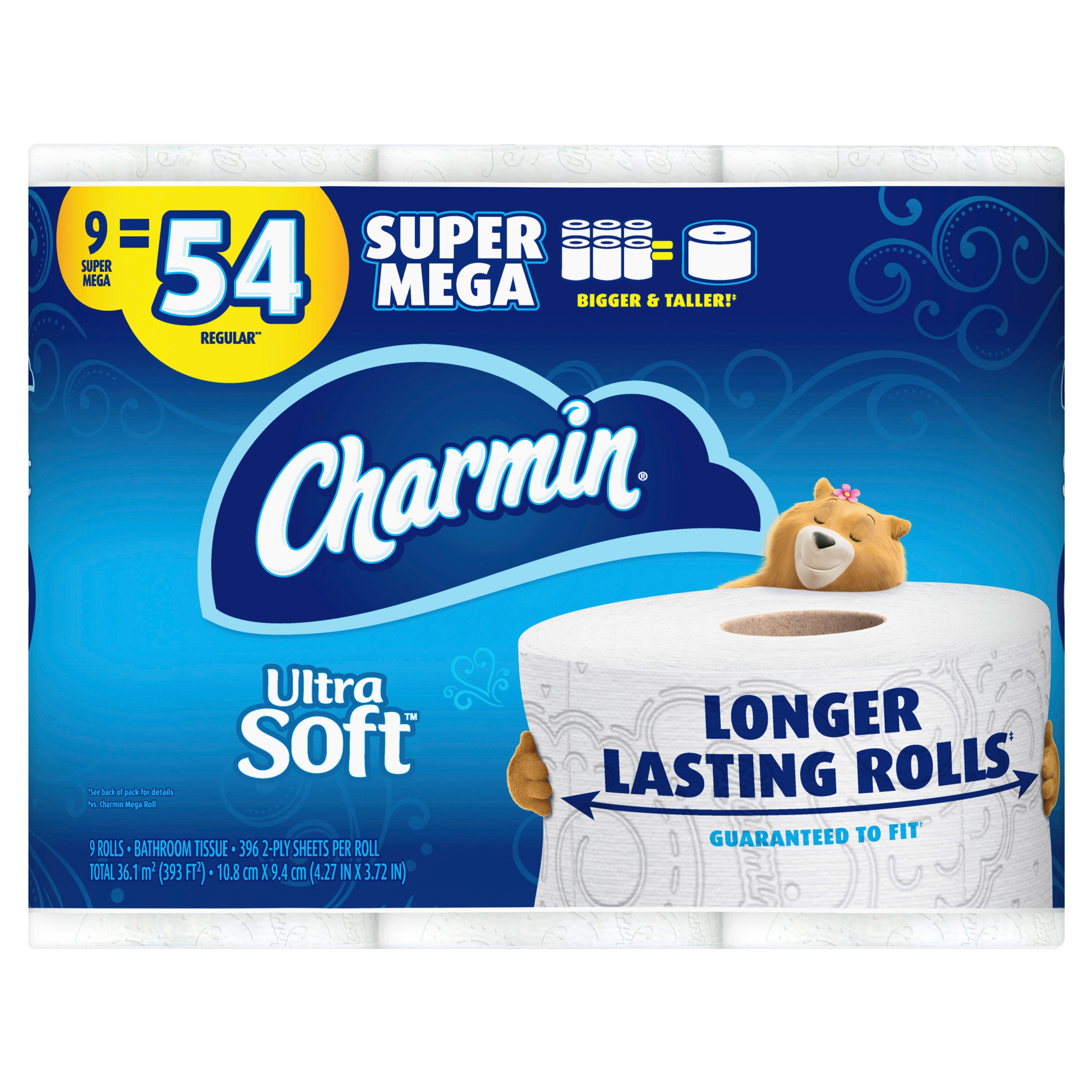 Charmin Ultra Soft Toilet Paper 9 Super Mega Rolls, 396 Sheets Per Roll