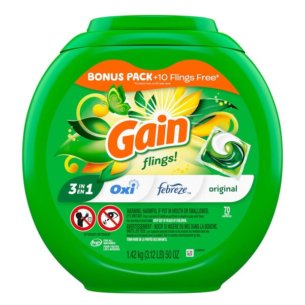 Gain Flings Laundry Detergent Soap Pacs, Original Scent, 60 ct