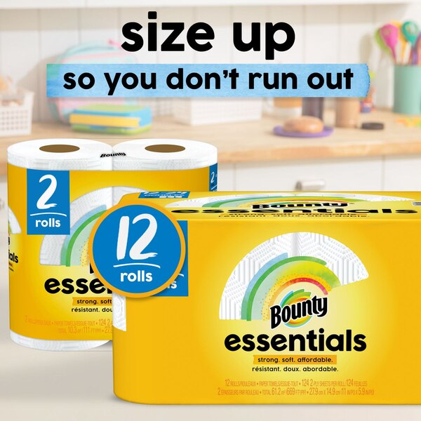 Bounty Essentials Select-A-Size Paper Towels, 6 Double Rolls, White, 108 Sheets Per Roll