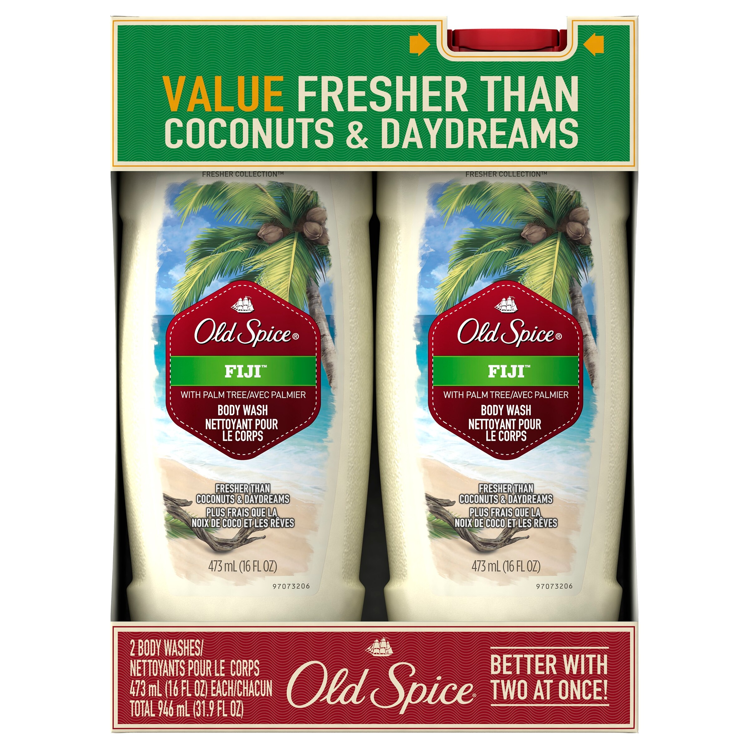 Old Spice Fresher Collection Men's Body Wash Fiji Scent Twin Pack, 32 OZ