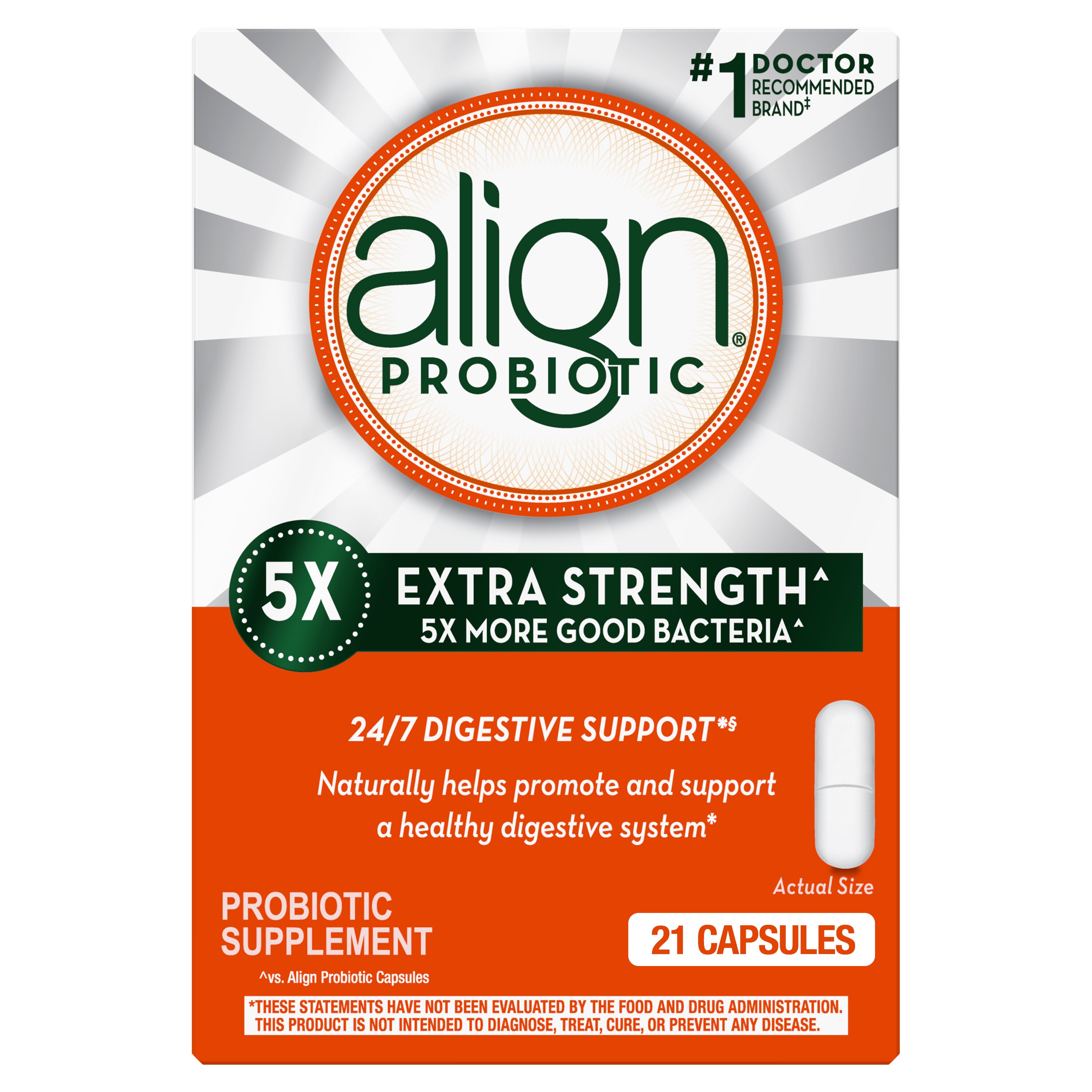 Align Extra Strength Probiotic - Suplemento de probióticos para la salud digestiva de hombres y mujeres, 21 cápsulas, marca de probióticos n.º 1 recomendada por médicos