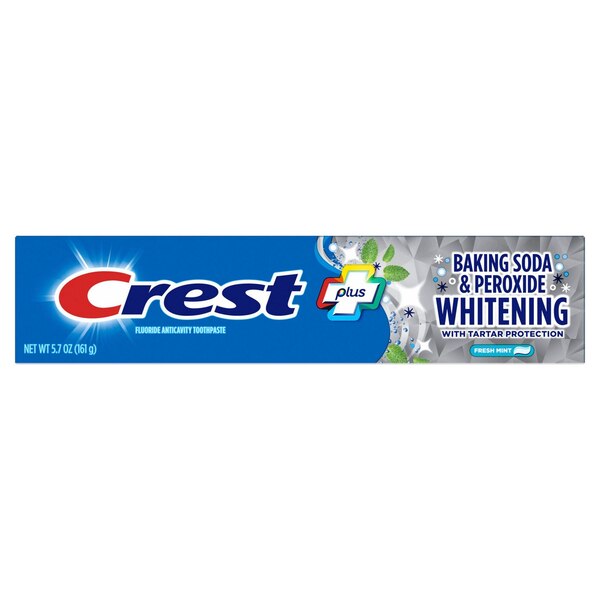 Crest Baking Soda and Peroxide Whitening Fluoride Toothpaste with Tartar Protection, Fresh Mint, 5.7 OZ