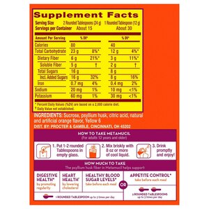 Metamucil, 4-in-1 Psyllium Fiber Supplement Powder with Real Sugar, Orange, 12.7 OZ