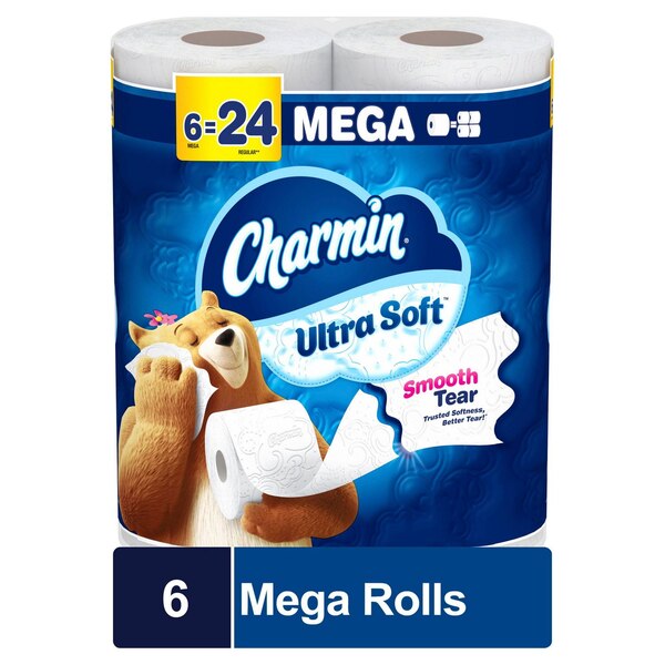 Charmin Ultra Soft Toilet Paper 6 Mega Rolls, 224 Sheets Per Roll