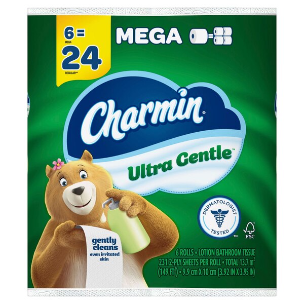 Charmin Ultra Gentle Toilet Paper, 6 Mega Rolls, 231 Sheets Per Roll