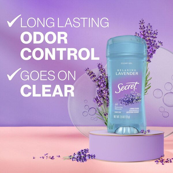 Secret 48-Hour Clear Gel Antiperspirant & Deodorant Stick, Lavender, 2.6 OZ, 2 Pack