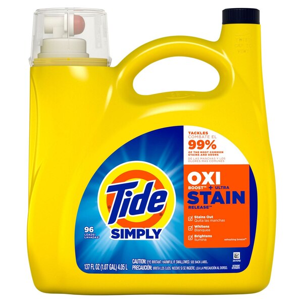 Tide Simply Oxi + Stain HE Liquid Laundry Detergent, Refreshing Breeze, 94 Loads, 137 oz