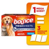 Bounce MegaSheets Pet Hair & Lint Guard Dryer Sheets, Fresh Scent, 40 ct, thumbnail image