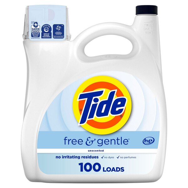 Tide Free & Gentle HE Liquid, Unscented, 100 loads, 132 oz