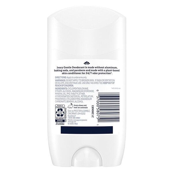 Ivory Gentle Deodorant, Hint of Aloe, 2.4 OZ