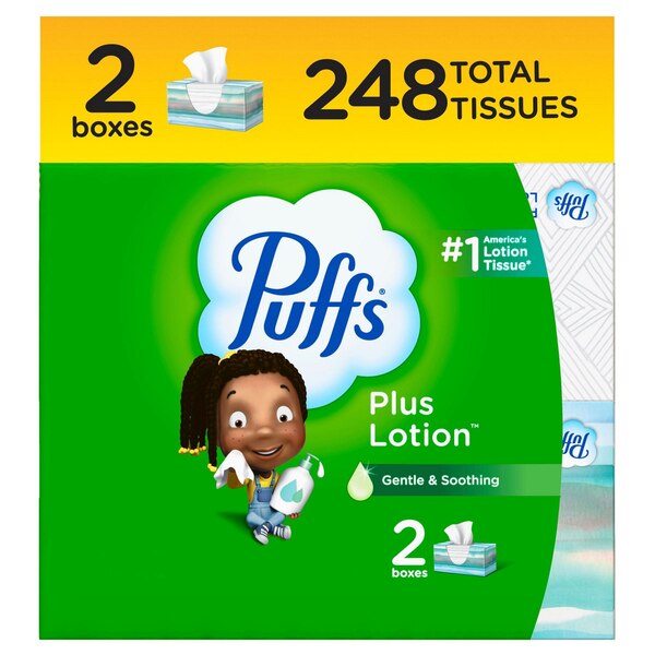 Puffs Plus Lotion Facial Tissue, 2 Boxes (124 tissues total)