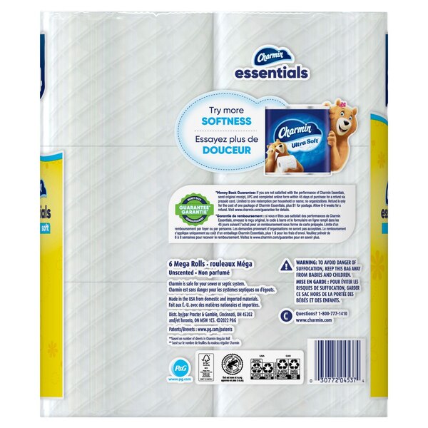 Charmin Essentials Soft Toilet Paper 6 Mega Rolls, 330 Sheets per Roll