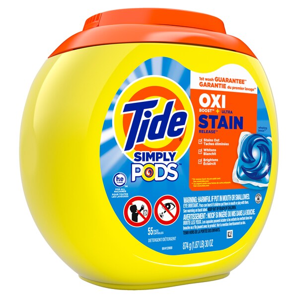 Tide Simply Pods Oxi Boost + Ultra Stain Release Liquid Laundry Detergent Pacs, Refreshing Breeze, 55 ct