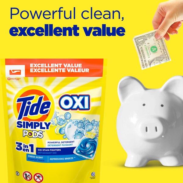 Tide Simply Pods Oxi Boost + Ultra Stain Release Liquid Laundry Detergent Pacs, Refreshing Breeze, 55 ct