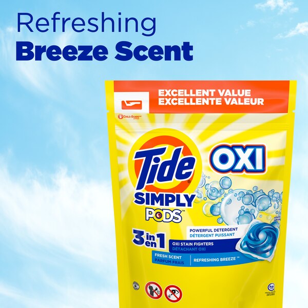 Tide Simply Pods Oxi Boost + Ultra Stain Release Liquid Laundry Detergent Pacs, Refreshing Breeze, 55 ct