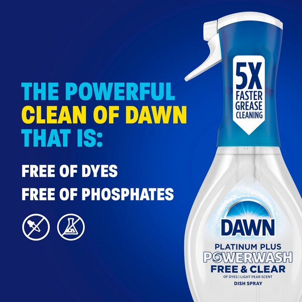 Dawn Free & Clear Powerwash Dish Spray, Dish Soap, Pear Scent, 16oz