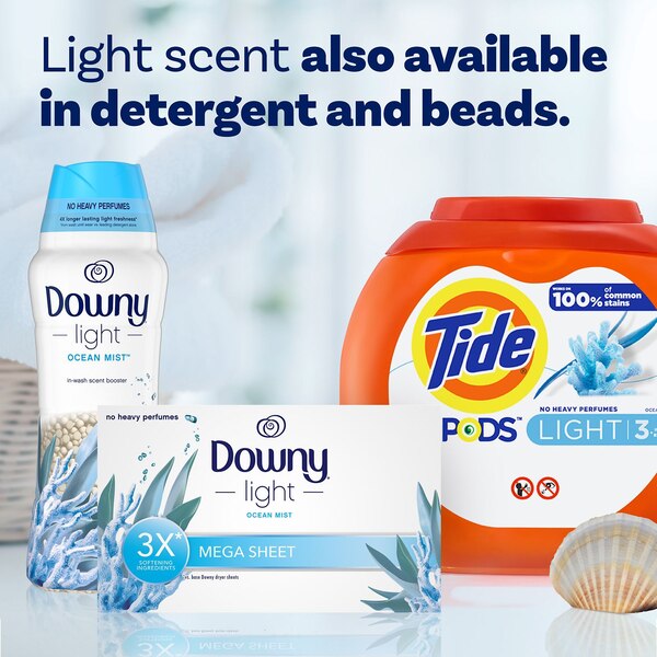 Downy Light Mega Dryer Sheets, Ocean Mist, 80 Count