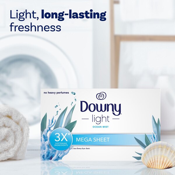 Downy Light Mega Dryer Sheets, Ocean Mist, 80 Count