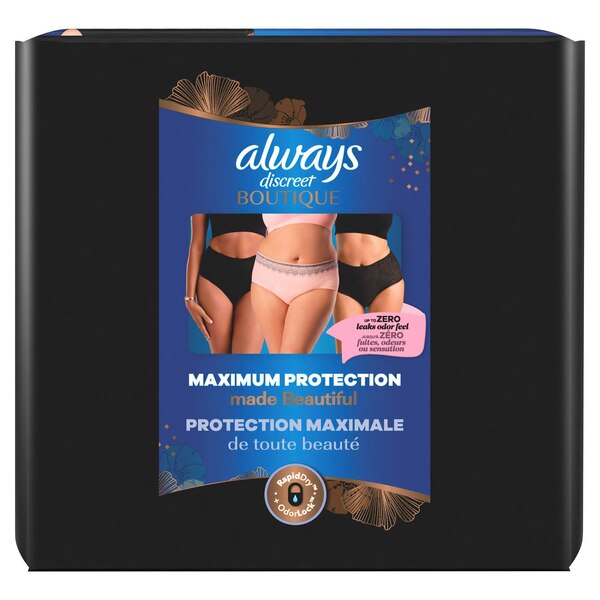 Always Discreet Boutique Incontinence Underwear, Black, S/M, 12 CT