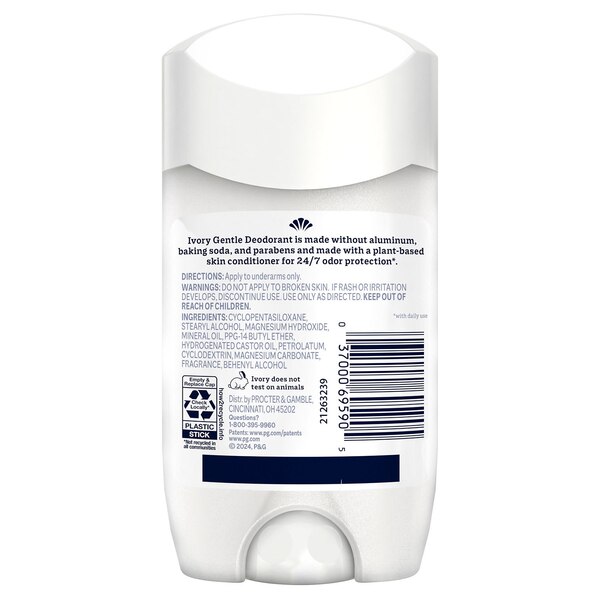 Ivory Gentle Deodorant, Hint of Coconut, 2.4 OZ