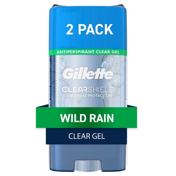 Gillette Clear Shield 72HR Sweat Protection, Wild Rain, 3.8 OZ, 2 CT