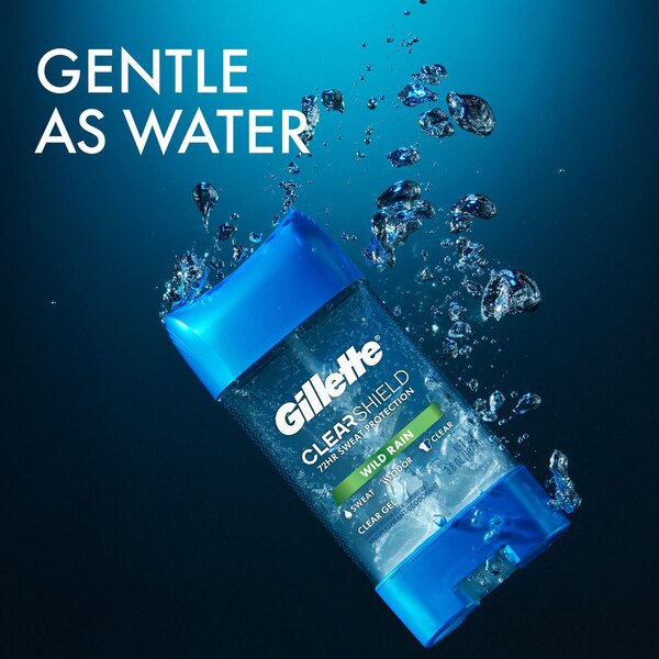 Gillette Clear Shield 72HR Sweat Protection, Wild Rain, 3.8 OZ, 2 CT
