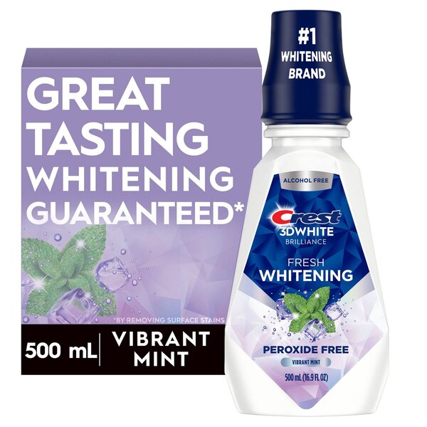 Crest 3D White Brilliance Alcohol Free Whitening Mouthwash, Clean Mint, 16.9 OZ