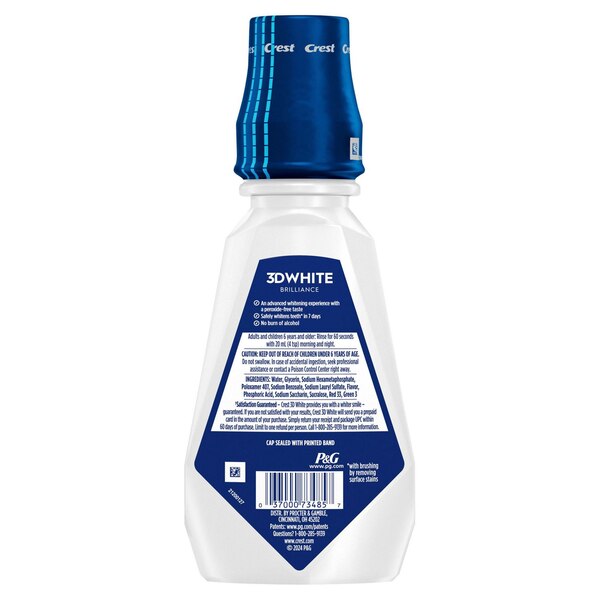 Crest 3D White Brilliance Alcohol Free Whitening Mouthwash, Clean Mint, 16.9 OZ
