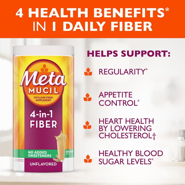 Metamucil 4-in-1 Psyllium Fiber No Added Sweetners Power, 23.3 OZ
