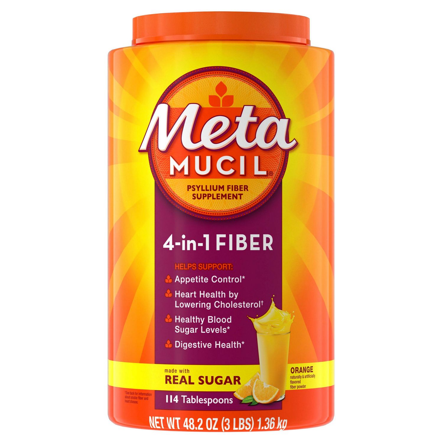 Metamucil 4-in-1 Psyllium Fiber Powder with Real Sugar