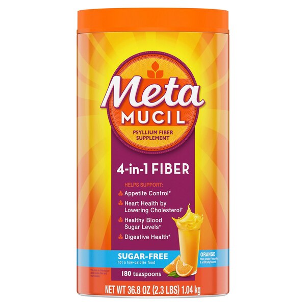 Metamucil 4-in-1 Psyllium Fiber Sugar-Free Powder, Orange