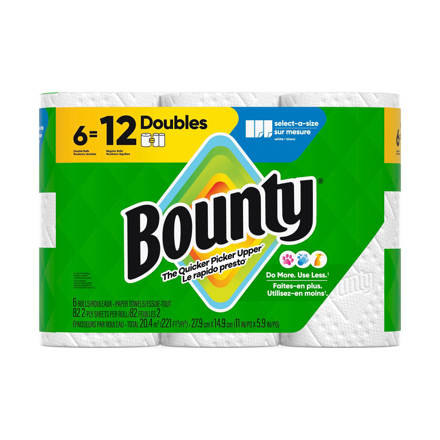 Bounty Select-A-Size Paper Towels, 6 Double Rolls, White, 90 Sheets Per Roll