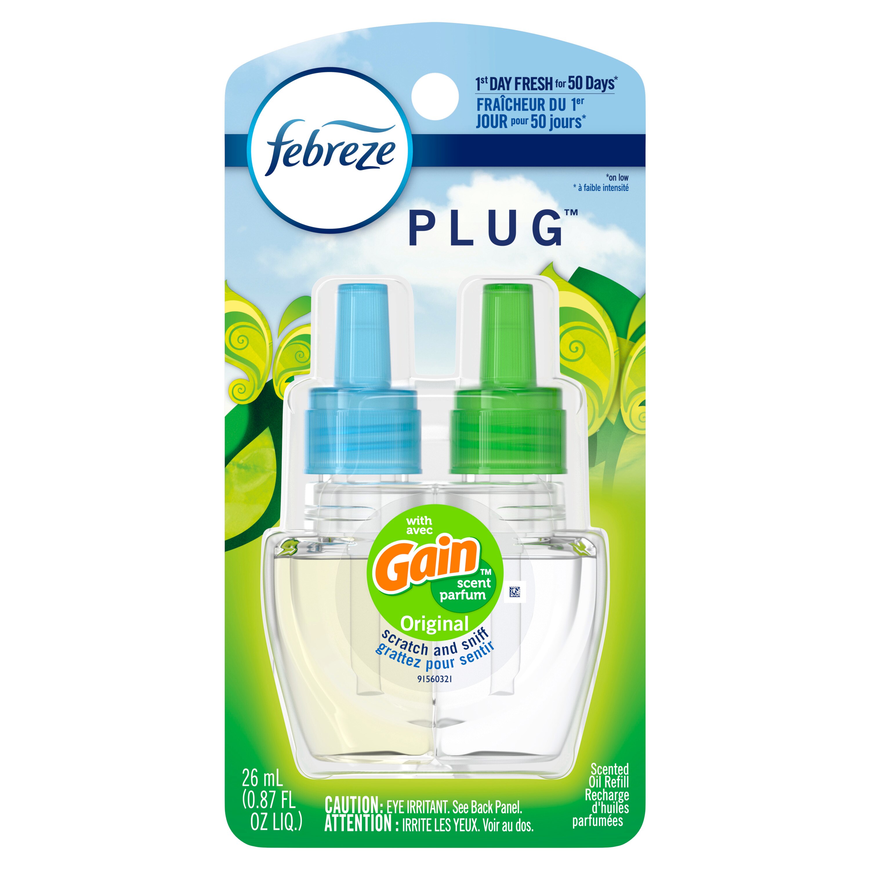 Febreze Odor-Fighting Fade Defy PLUG Air Freshener Gain Original Scent, (1) .87 fl. oz. Oil Refill