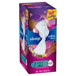 Always Radiant Pads, with Wings, Scented, Size 3, 22 CT